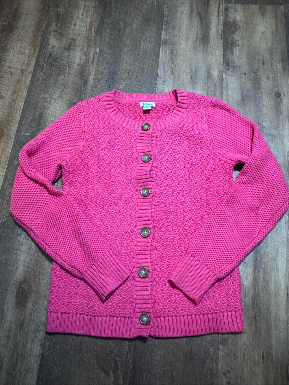 L.L. Bean Bright Pink Textured Knit Button-Front Cardigan